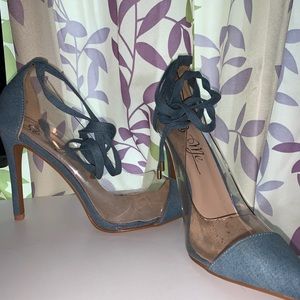 Clear denim pumps